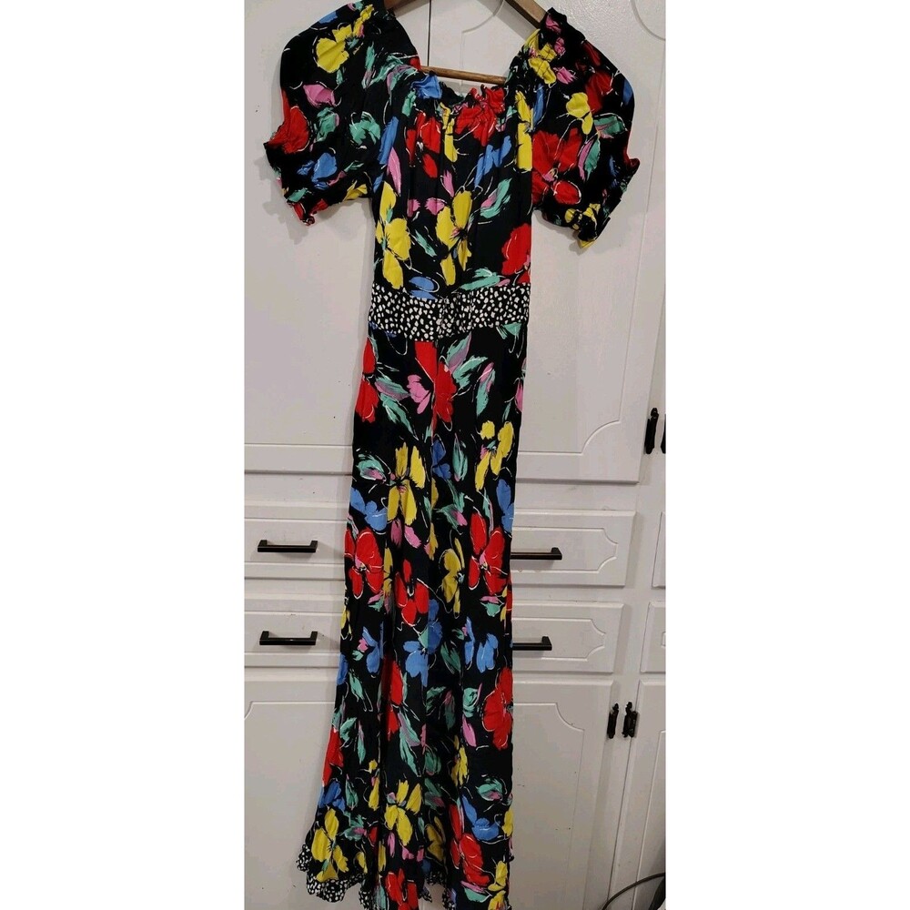 RIXO For Target Black Floral Off the Shoulder Puff Sleeve Maxi Dress Size 2